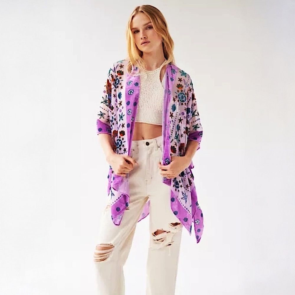 Urban Outfitters Purple Floral Kimono Sweater